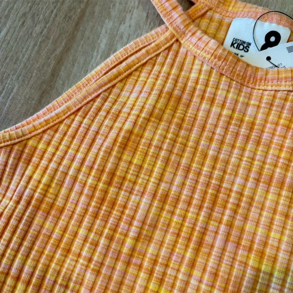 Cotton On Kids Tank Top Girls Size 8 Coral Space Dye Ribbed Racerback